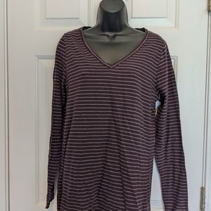 Dark plum and gray striped long sleeve shirt